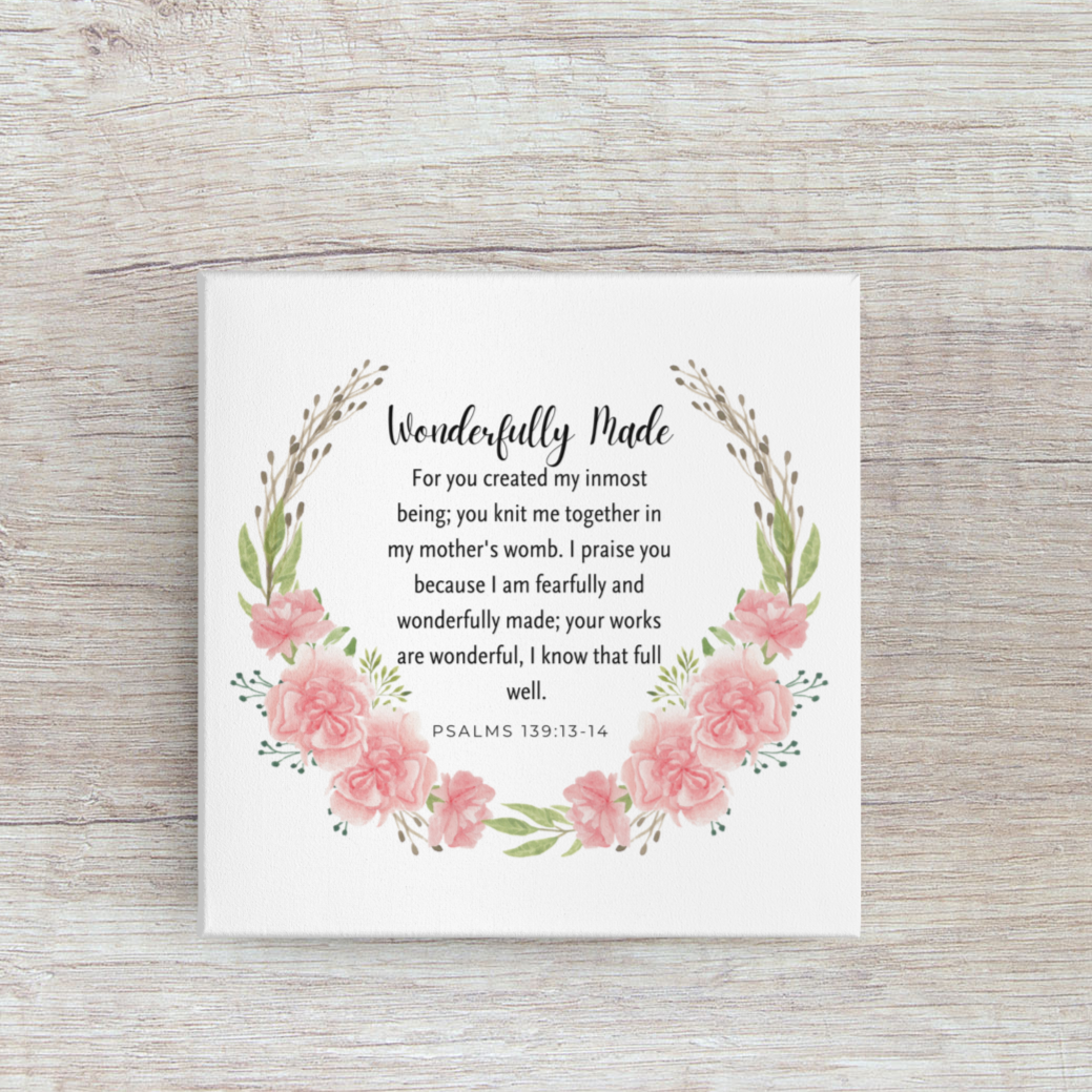 Wonderfully Made WallArt Christian Canvas, Psalm 139:14 Wall Decor, Christian WallArt, Christian Canva, Christian Stretched, 1.25"