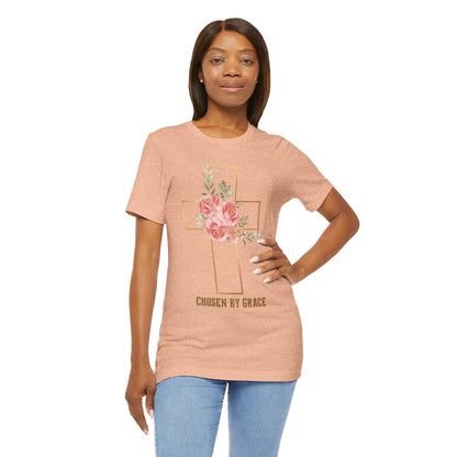 Chosen by Grace Inspirational Christian T-Shirt with Bible Verse and Cross Design Ideal Christian Gift Ideas for Women