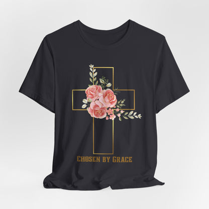 Chosen by Grace Inspirational Christian T-Shirt with Bible Verse and Cross Design Ideal Christian Gift Ideas for Women