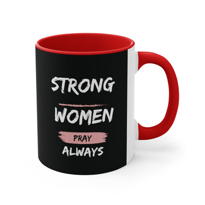 Strong Women Pray Christian Mug with Bible Verse Accent Coffee Mug, 11oz