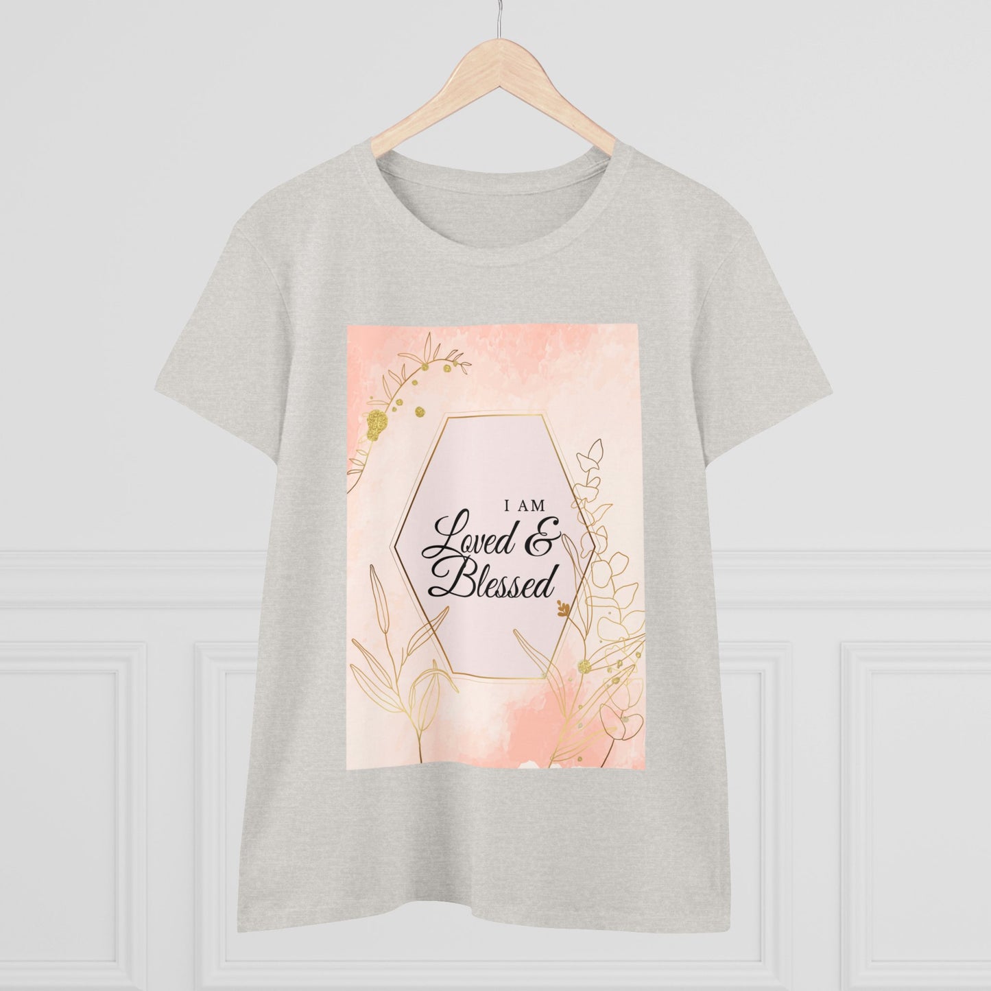 Loved and Blessed Women's Midweight Cotton Tee for Christian Mom Tshirt with Bible Verse Midweight Tshirt Gifts for Christian Moms