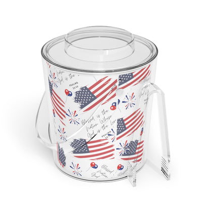 American Flag Ice Bucket with Tongs with Christian Scripture Storage Bin for Ice Cubes to Keep Ice Frozen for Parties and Events Ice Bucket with Tongs and Lid