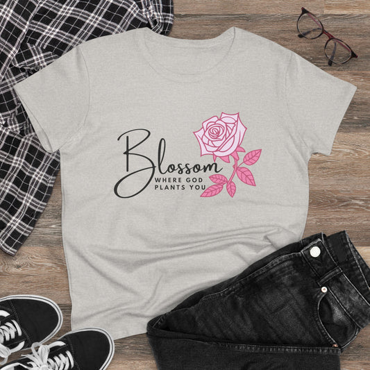 Blossom Where You Are Planted Midweight Cotton Tshirt for Women
