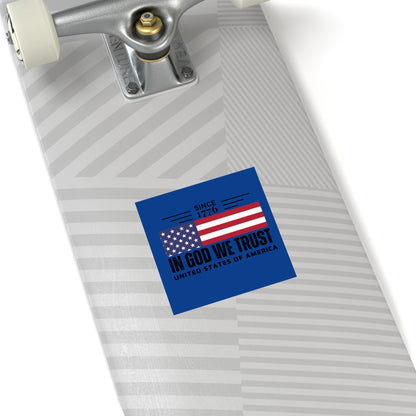 In God We Trust American Christian Sticker with US Flag Sticker In Blue