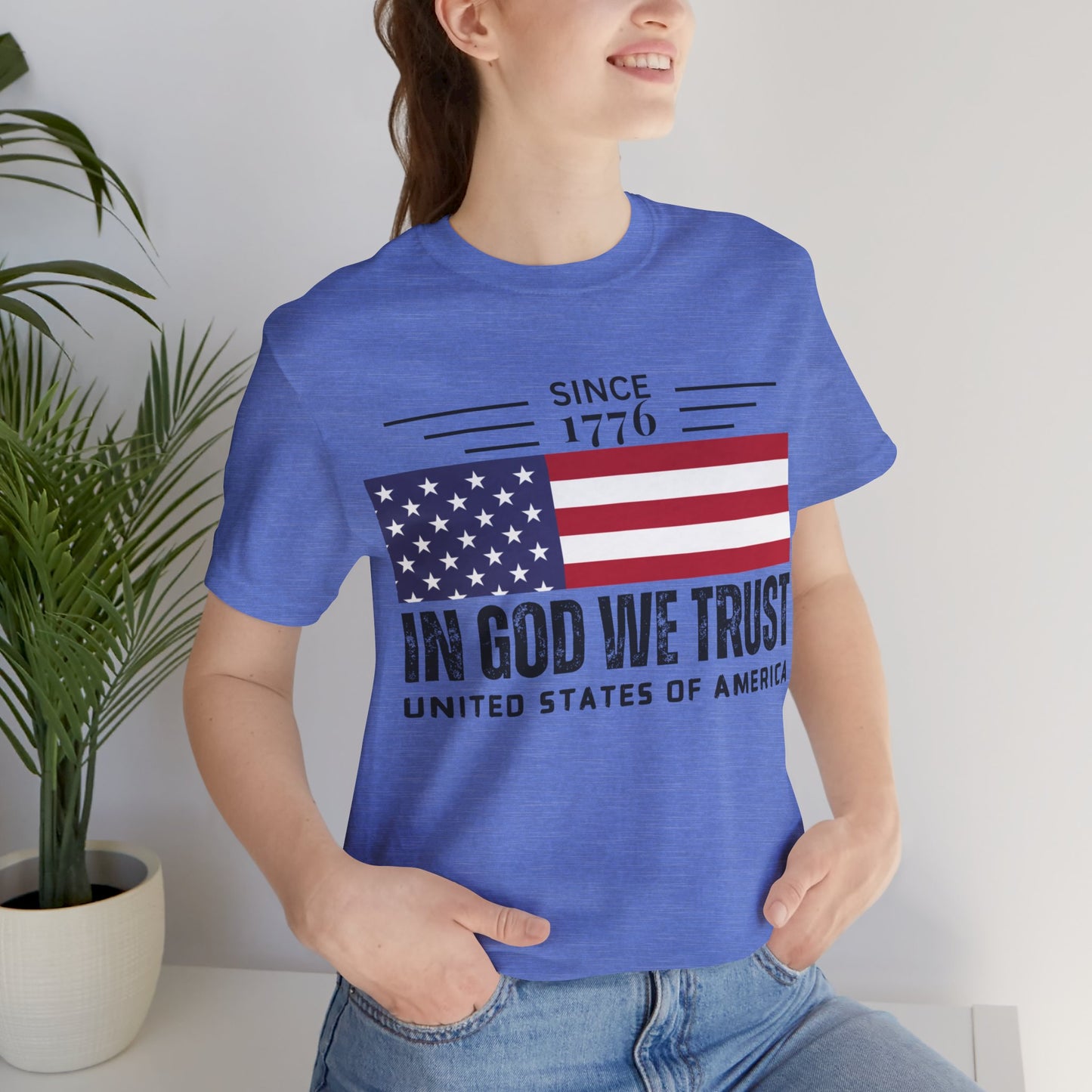 In God We Trust Christian American Flag Tshirt with US Flag