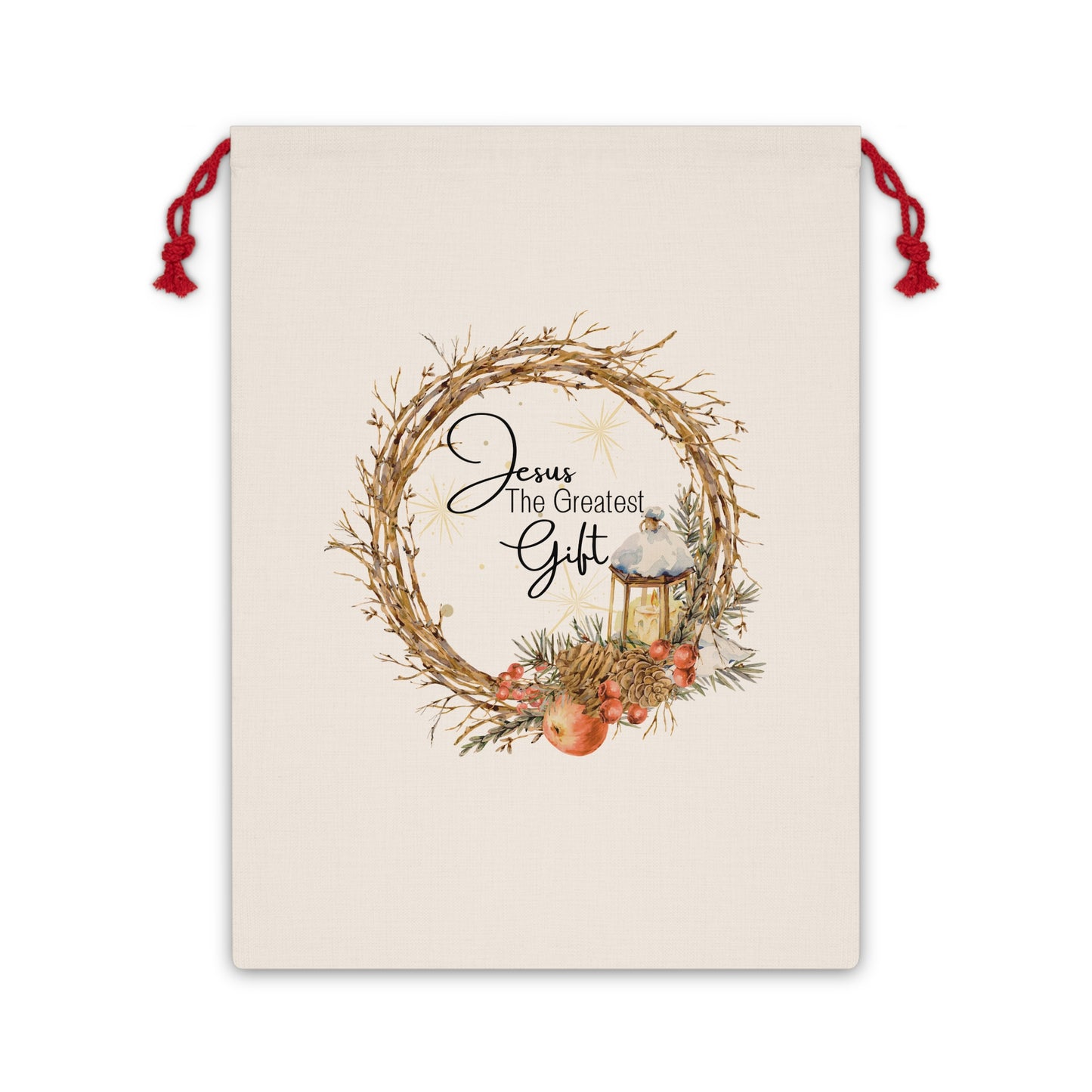 Christian Christmas Gift Bag, Jesus the Greatest Gift, Religious Wrapping Bag, Christmas Drawstring Bag, Christmas Gift Bag