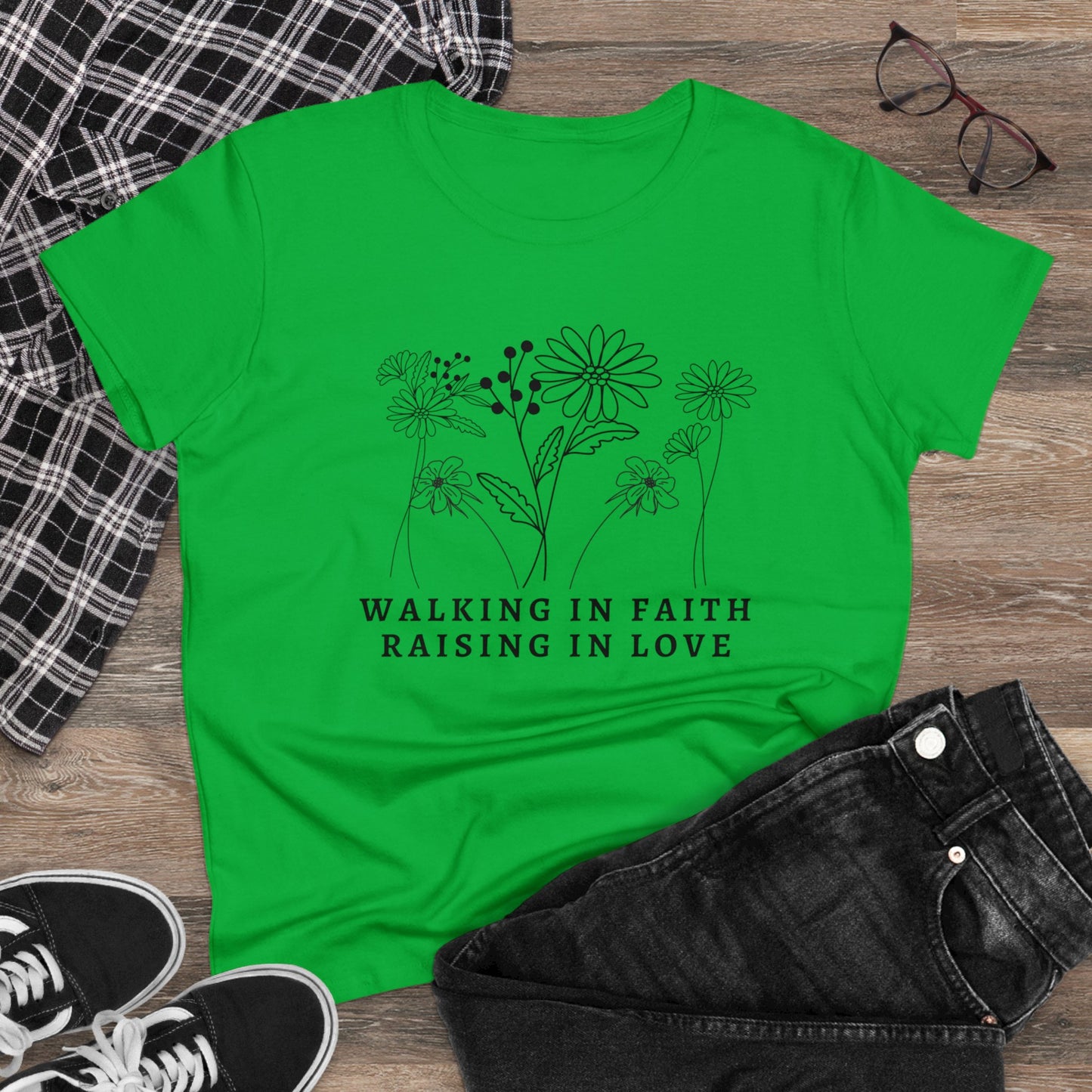 Christian Mom Tee, Walking in Faith Raising in Love