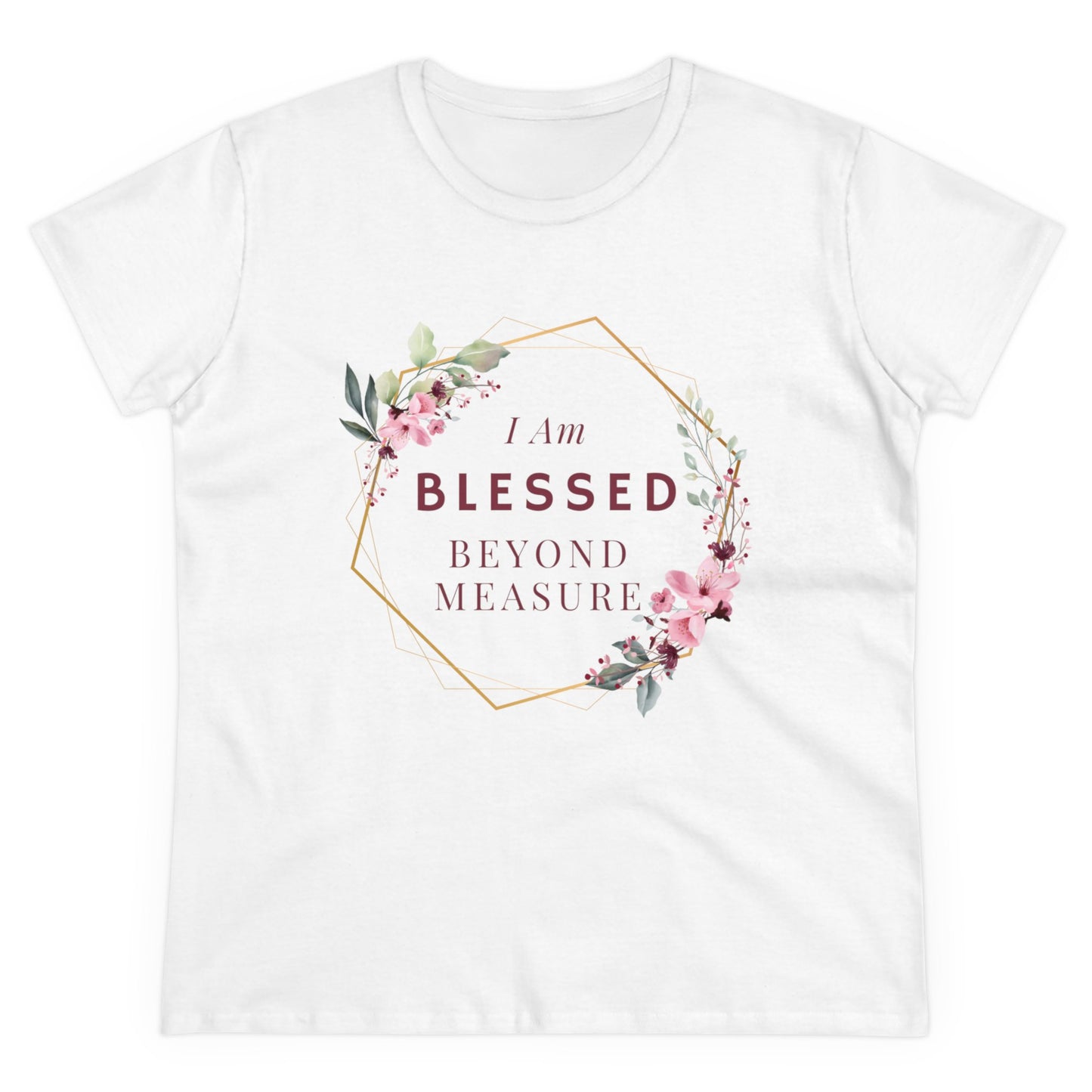 Blessed Beyond Measure Women's Midweight Cotton Tee for Christian Mom Tshirt with Bible Verse Midweight Tshirt Gifts for Christian Moms