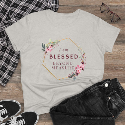 Blessed Beyond Measure Women's Midweight Cotton Tee for Christian Mom Tshirt with Bible Verse Midweight Tshirt Gifts for Christian Moms