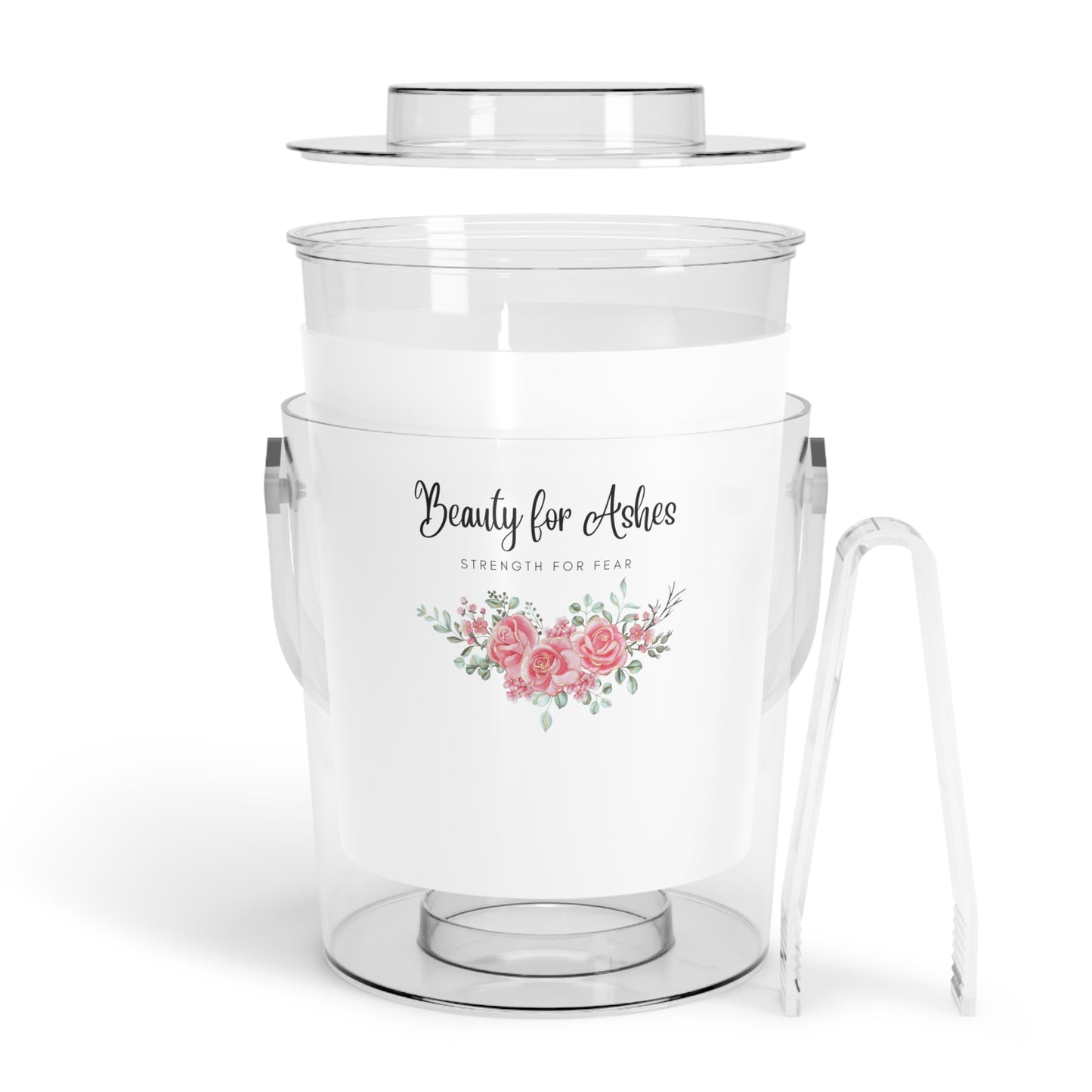 Beauty for Ashes Ice Bucket with Tongs with Christian Scripture Storage Bin for Ice Cubes to Keep Ice Frozen for Parties and Events Ice Bucket with Tongs and Lid