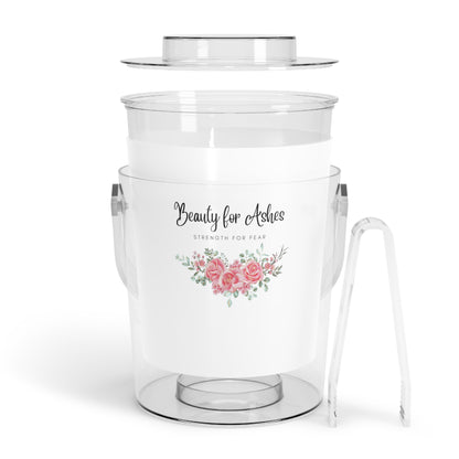 Beauty for Ashes Ice Bucket with Tongs with Christian Scripture Storage Bin for Ice Cubes to Keep Ice Frozen for Parties and Events Ice Bucket with Tongs and Lid