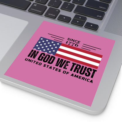 In God We Trust American Christian Sticker with US Flag Sticker In Pink