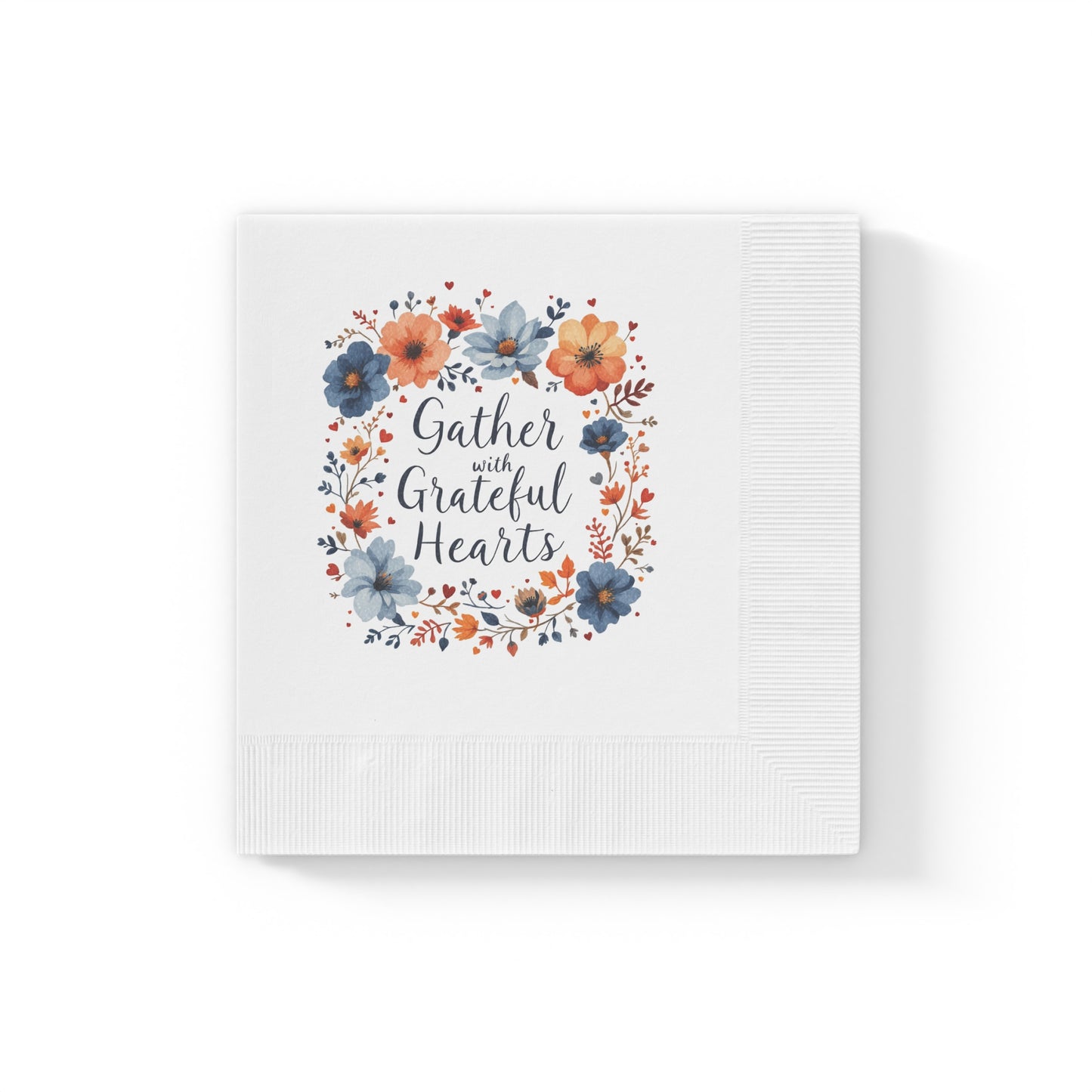 Gather with Grateful Hearts Napkins, Thanksgiving Napkins, Christian Napkins, White Coined Family Napkins