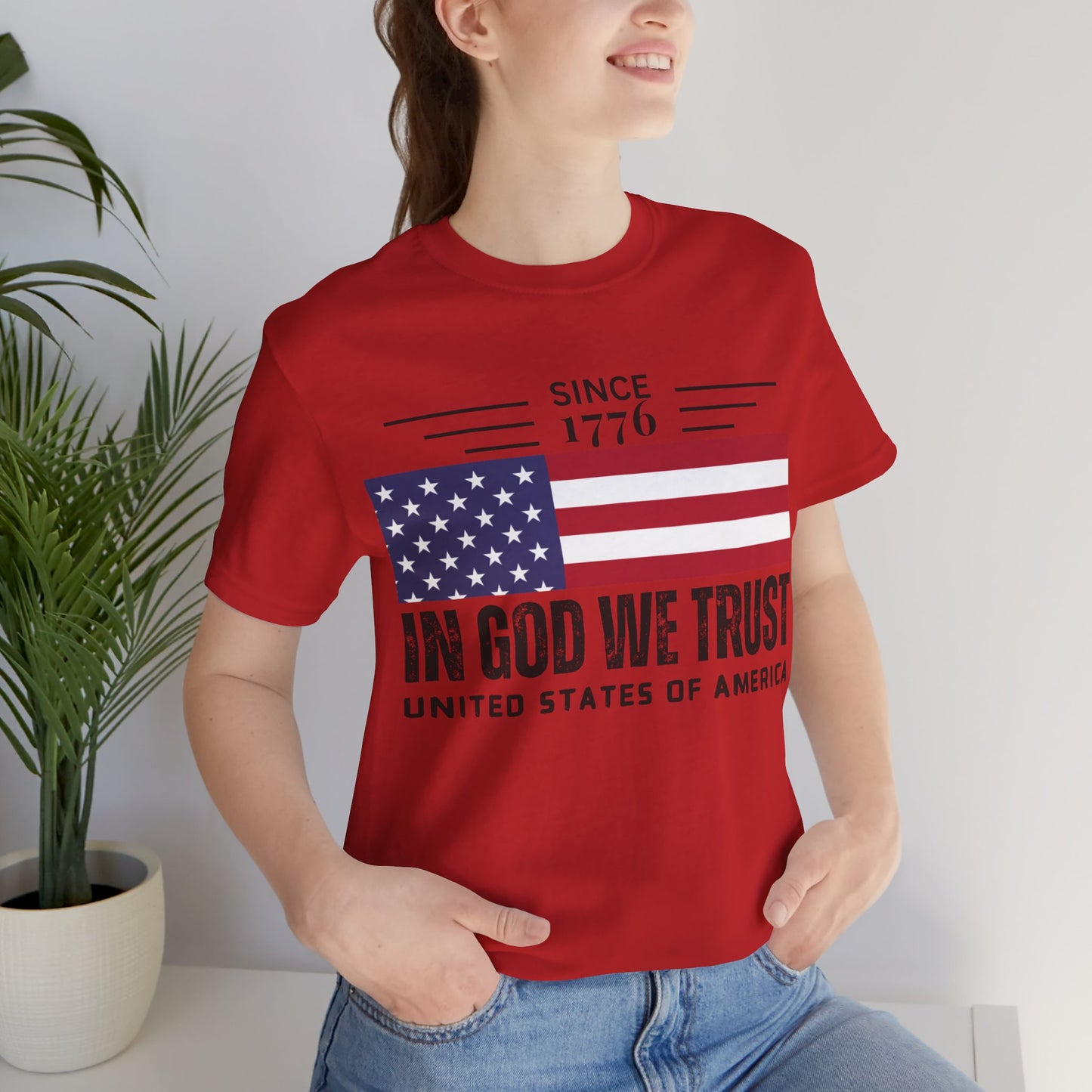 In God We Trust Christian American Flag Tshirt with US Flag