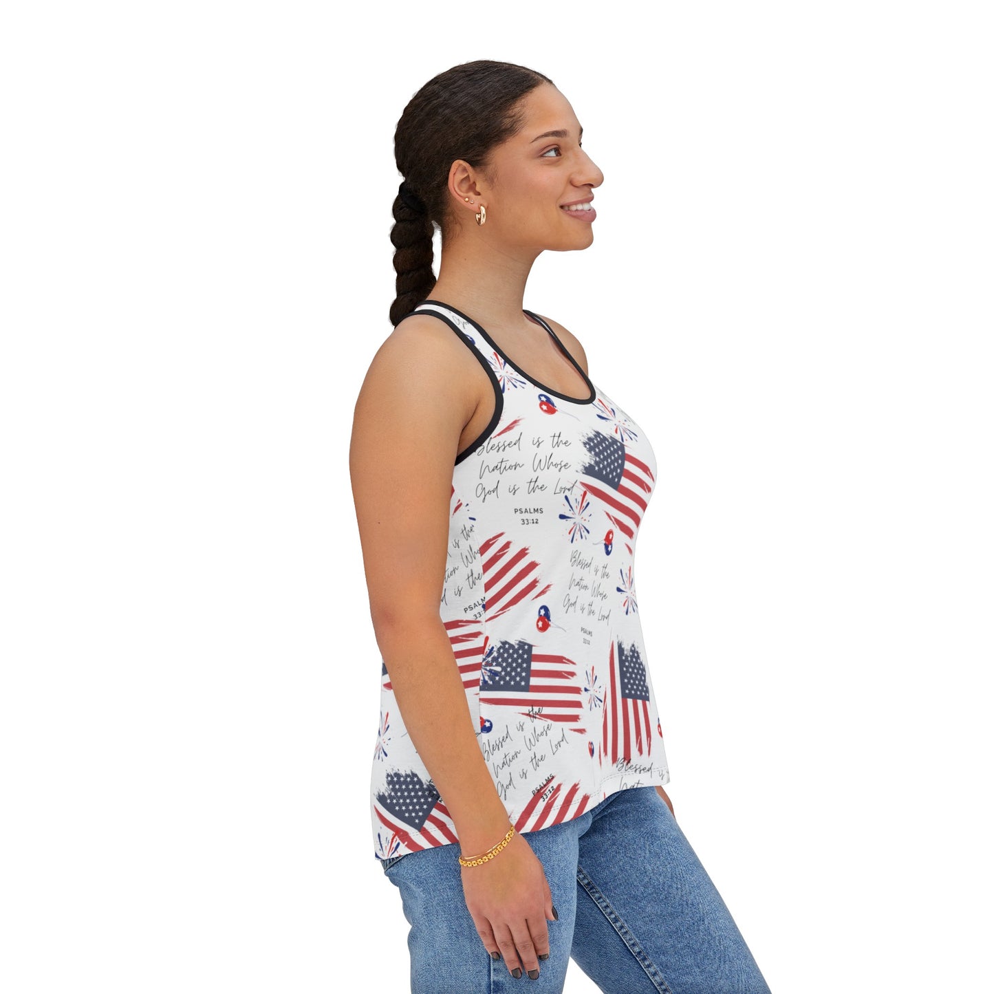 God and Country Womens Tank Top for Christian Women US Flag Tank Top with Blessed is the Nation Bible Verse Women Tank Top American Flag Tank Top