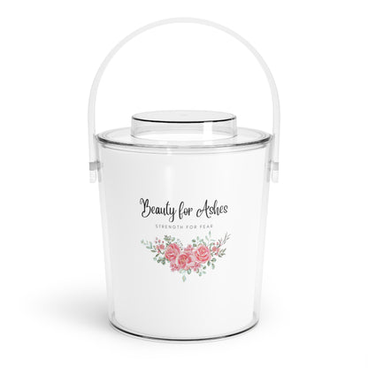 Beauty for Ashes Ice Bucket with Tongs with Christian Scripture Storage Bin for Ice Cubes to Keep Ice Frozen for Parties and Events Ice Bucket with Tongs and Lid