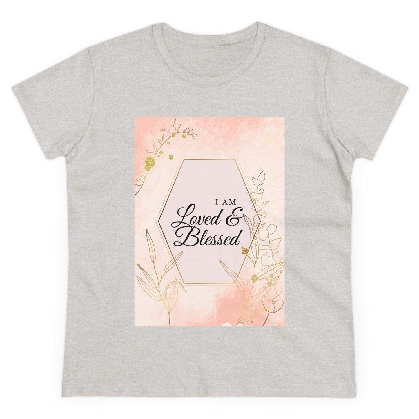 Loved and Blessed Women's Midweight Cotton Tee for Christian Mom Tshirt with Bible Verse Midweight Tshirt Gifts for Christian Moms