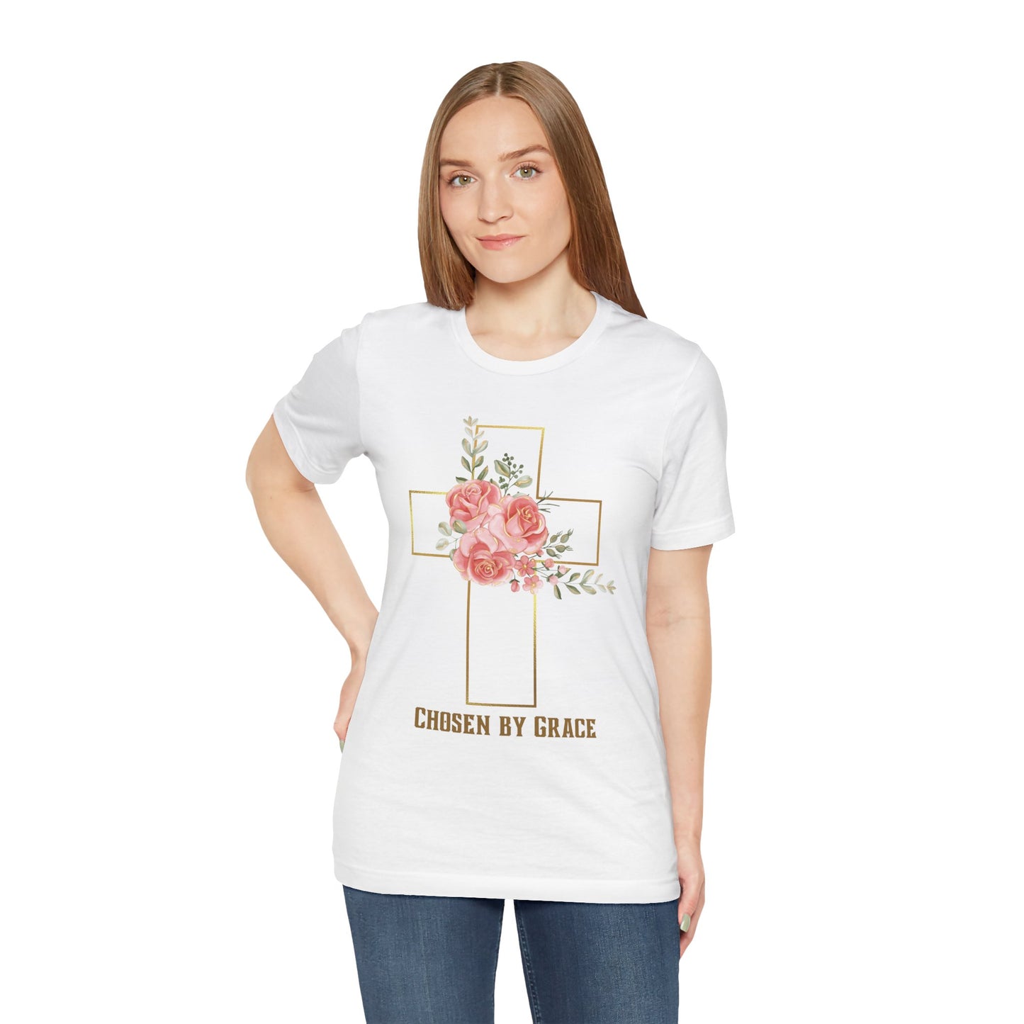 Chosen by Grace Inspirational Christian T-Shirt with Bible Verse and Cross Design Ideal Christian Gift Ideas for Women