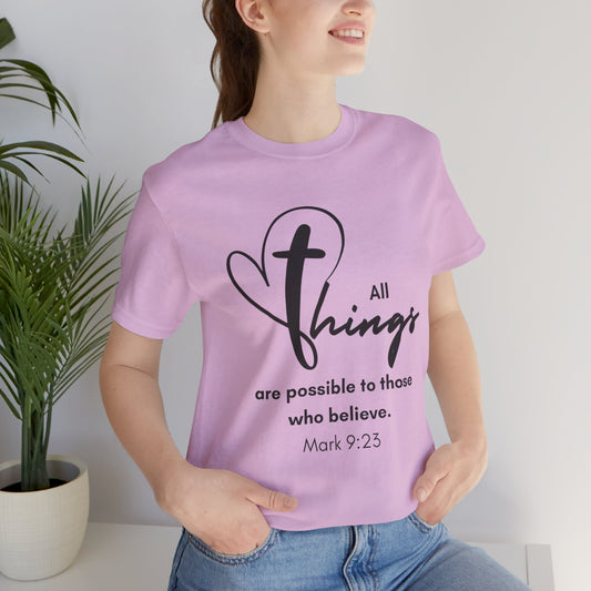 All things are Possible Jesus-inspired Christian T-Shirt with Bible Verse and Cross Design Ideal Christian Gift Ideas for Women