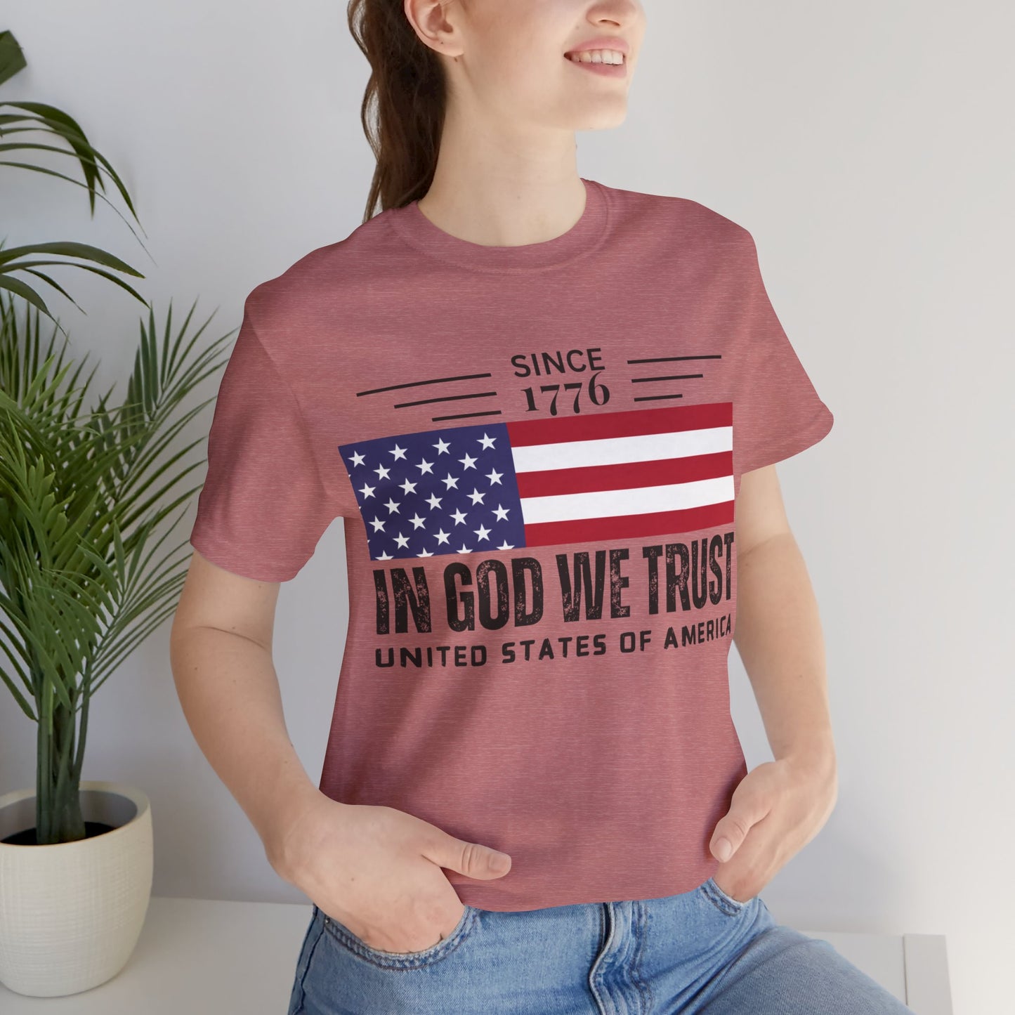 In God We Trust Christian American Flag Tshirt with US Flag