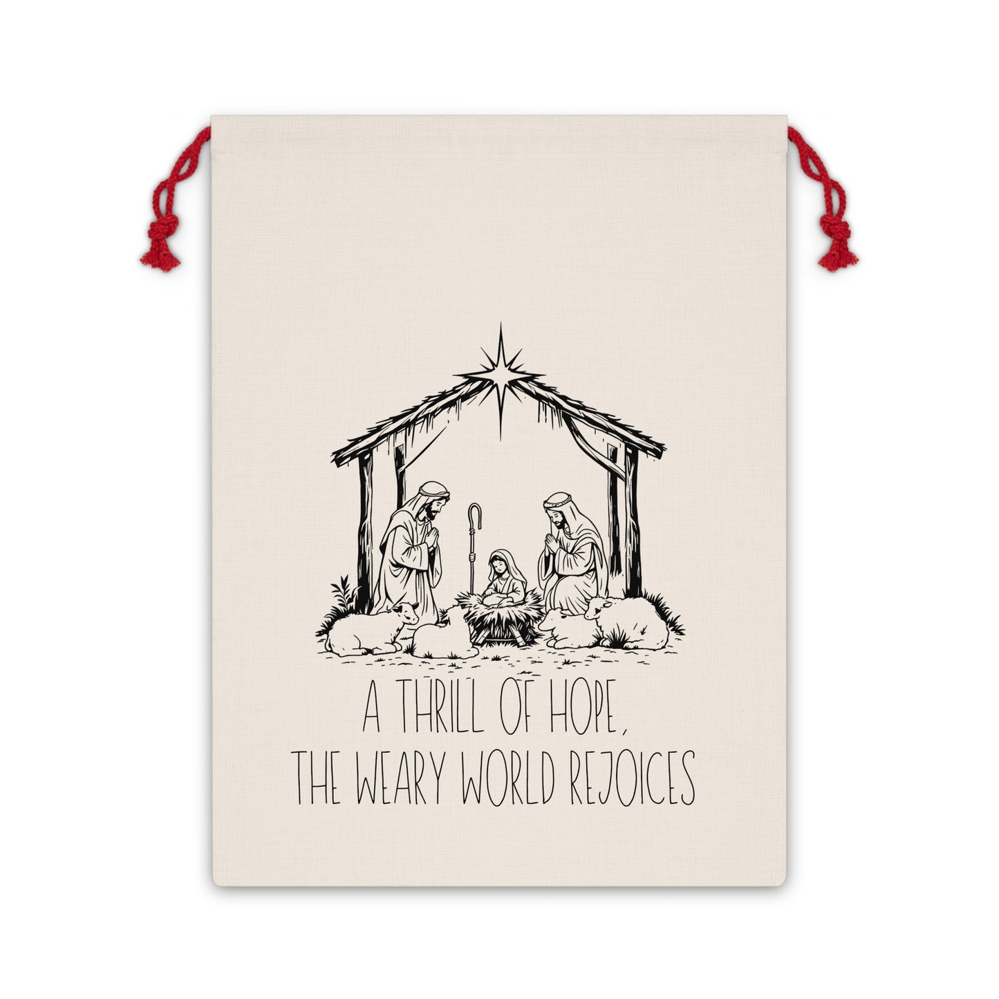 Christian Christmas Gift Bag, A Thrill of Hope, Religious Wrapping Pouch, Christmas Drawstring Bag, Christmas Gift Bag