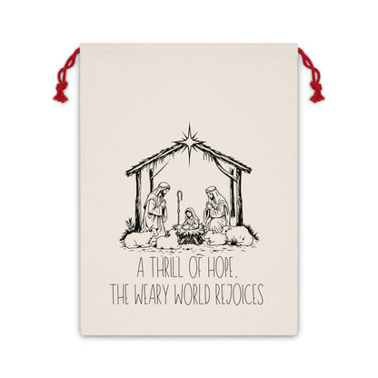 Christian Christmas Gift Bag, A Thrill of Hope, Religious Wrapping Pouch, Christmas Drawstring Bag, Christmas Gift Bag