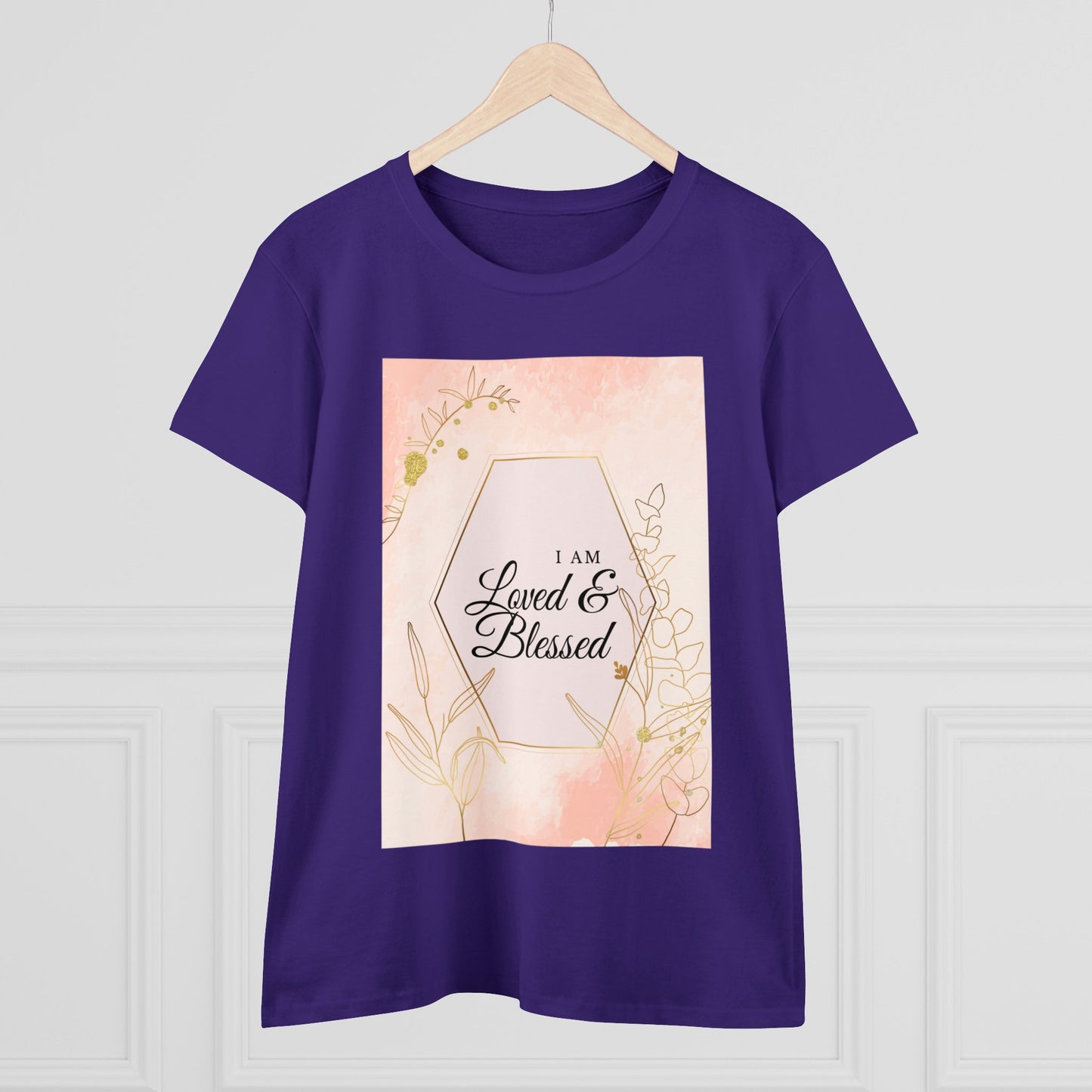 Loved and Blessed Women's Midweight Cotton Tee for Christian Mom Tshirt with Bible Verse Midweight Tshirt Gifts for Christian Moms