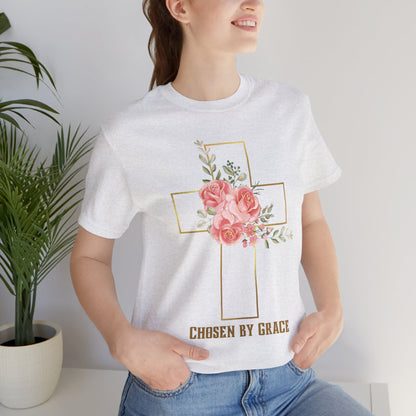 Chosen by Grace Inspirational Christian T-Shirt with Bible Verse and Cross Design Ideal Christian Gift Ideas for Women