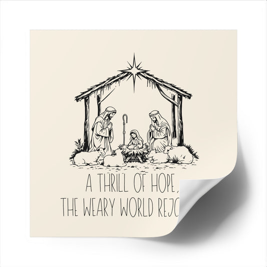 Christian Christmas sticker Biege, A Thrill of Hope The Weary World Rejoices, Nativity Stickers, Christian Vinyl Sticker, Christmas Sticker