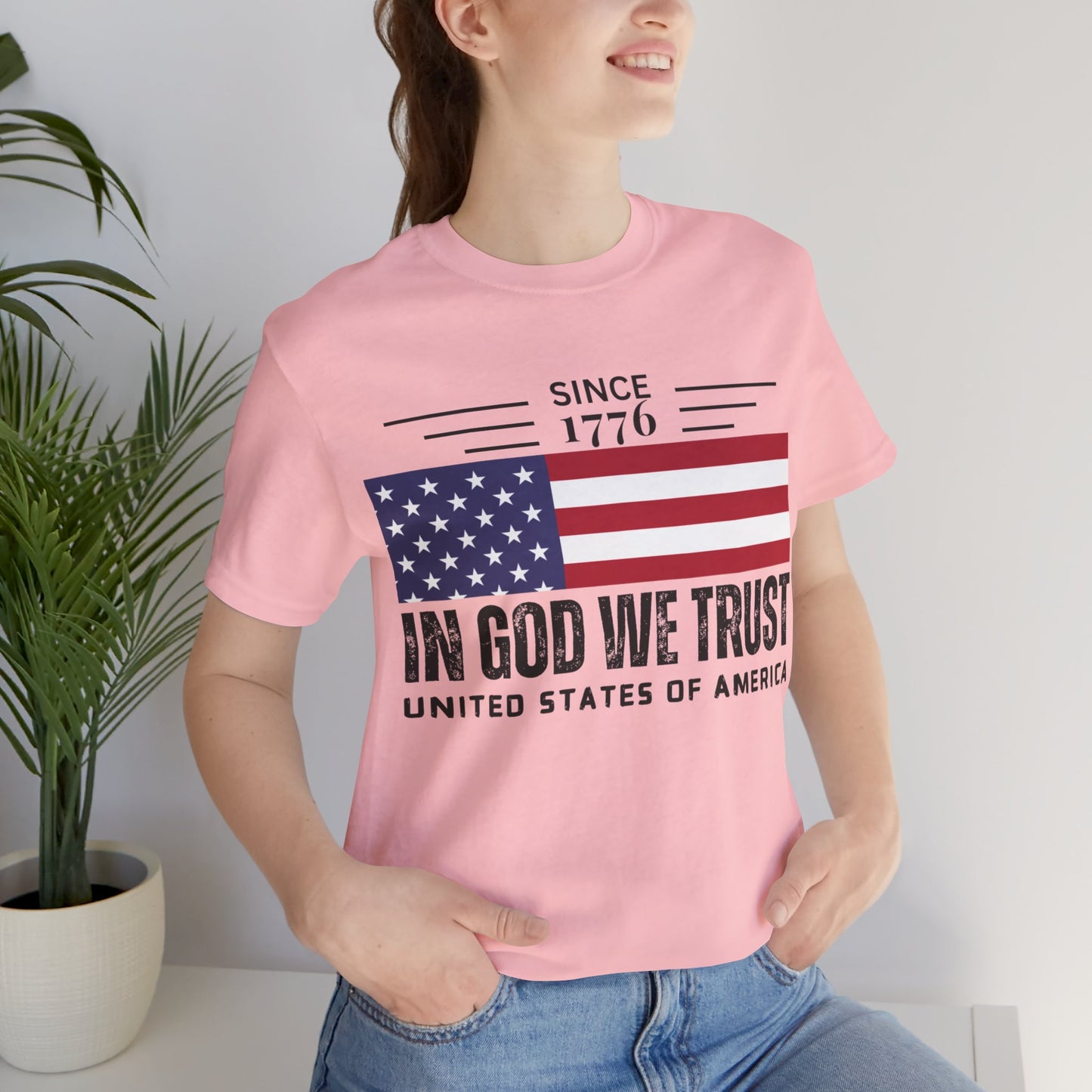 In God We Trust Christian American Flag Tshirt with US Flag