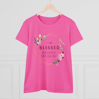 Blessed Beyond Measure Women's Midweight Cotton Tee for Christian Mom Tshirt with Bible Verse Midweight Tshirt Gifts for Christian Moms