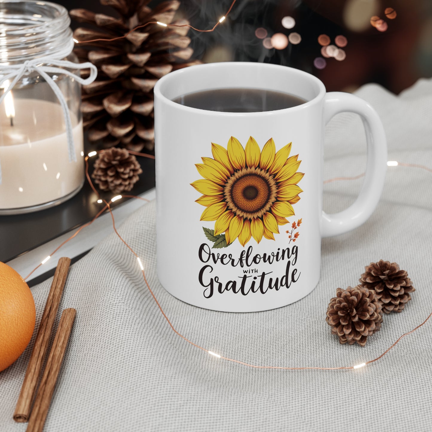 Overflowing With Gratitude Mug, Christian Coffee Mug, Thanksgiving Mug, Thanksgiving Christian Coffee Mug 11oz