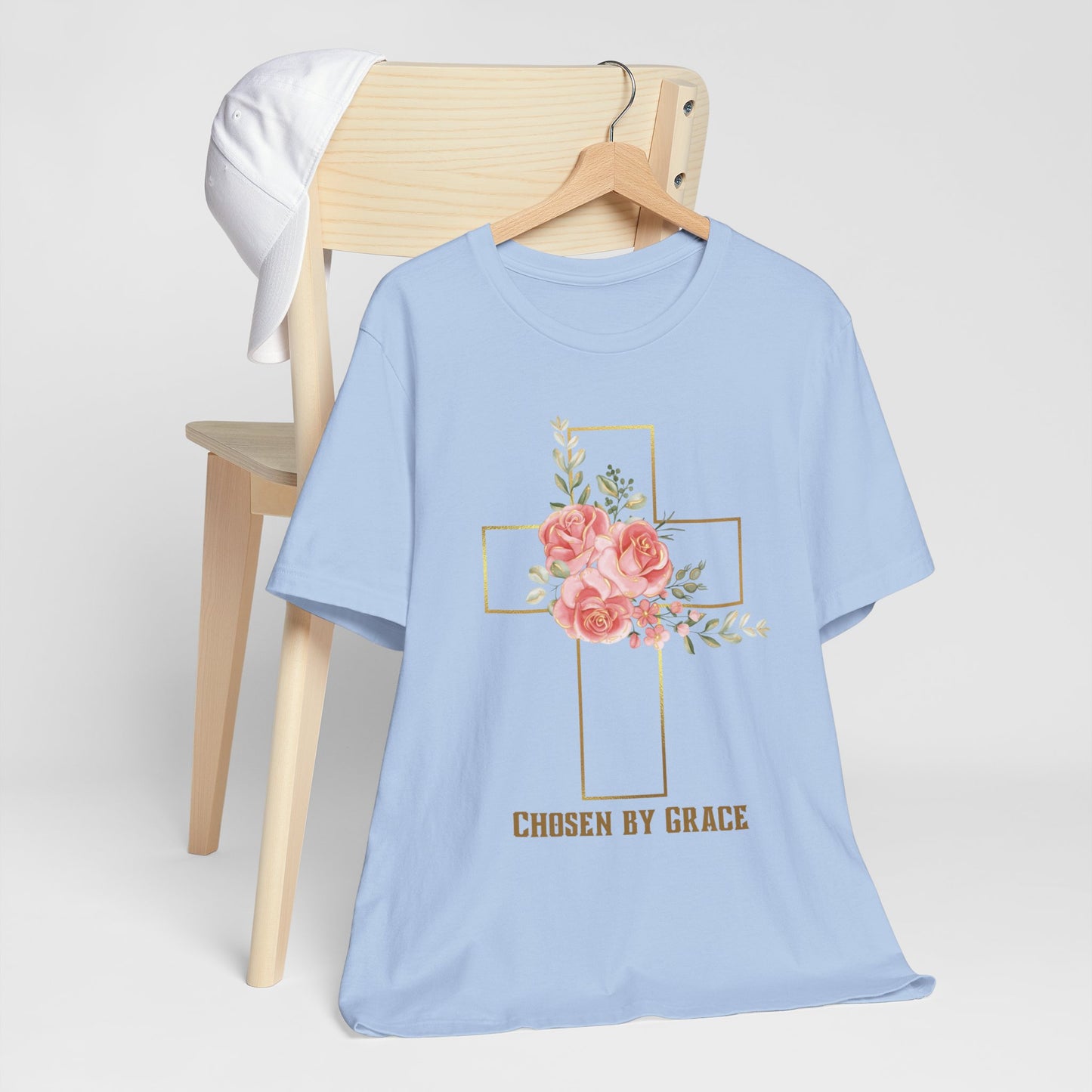 Chosen by Grace Inspirational Christian T-Shirt with Bible Verse and Cross Design Ideal Christian Gift Ideas for Women