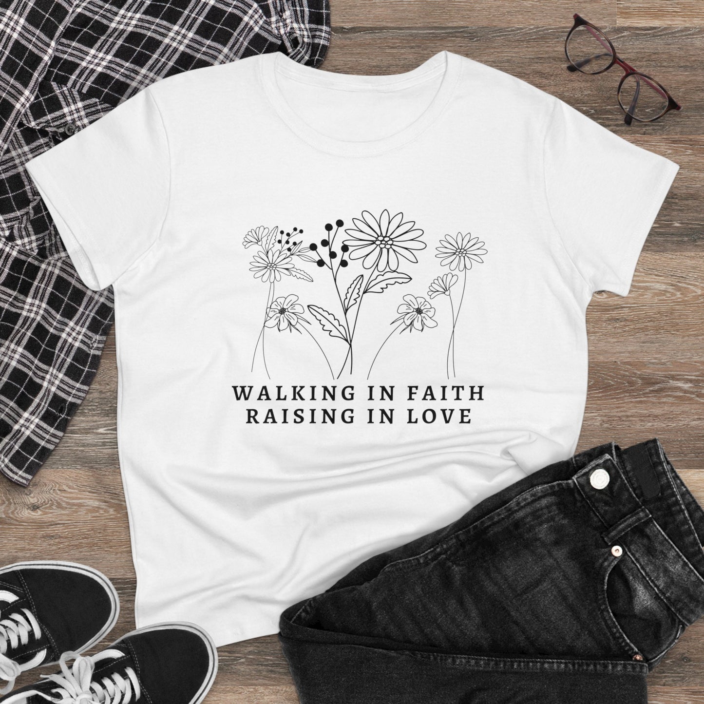 Christian Mom Tee, Walking in Faith Raising in Love