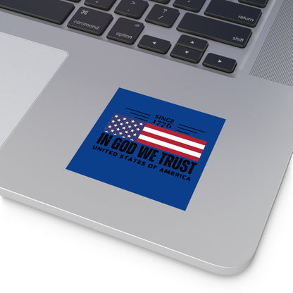 In God We Trust American Christian Sticker with US Flag Sticker In Blue