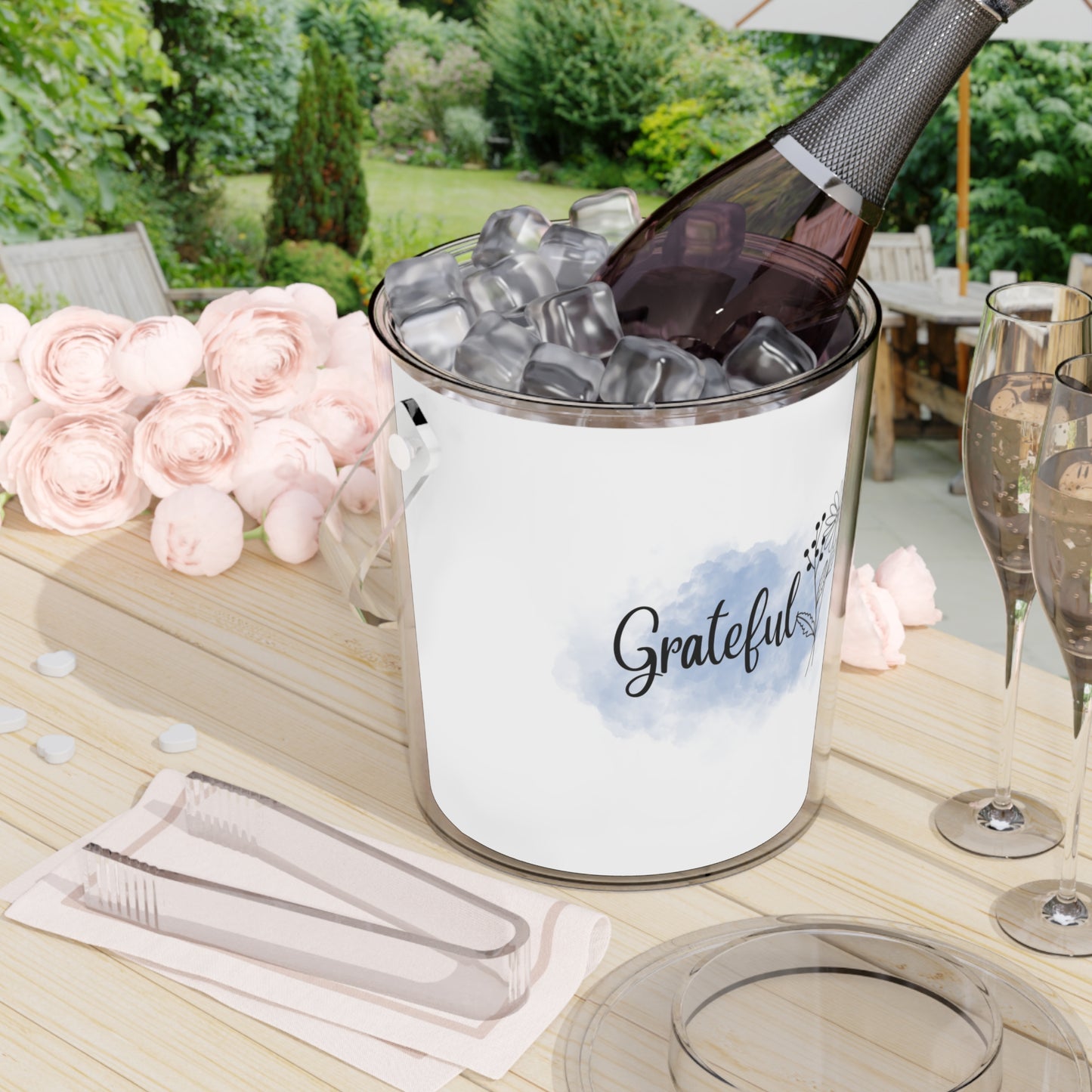 Grateful Ice Bucket with Tongs Storage Bin for Ice Cubes to Keep Ice Frozen for Parties and Events Ice Bucket with Tongs and Lid