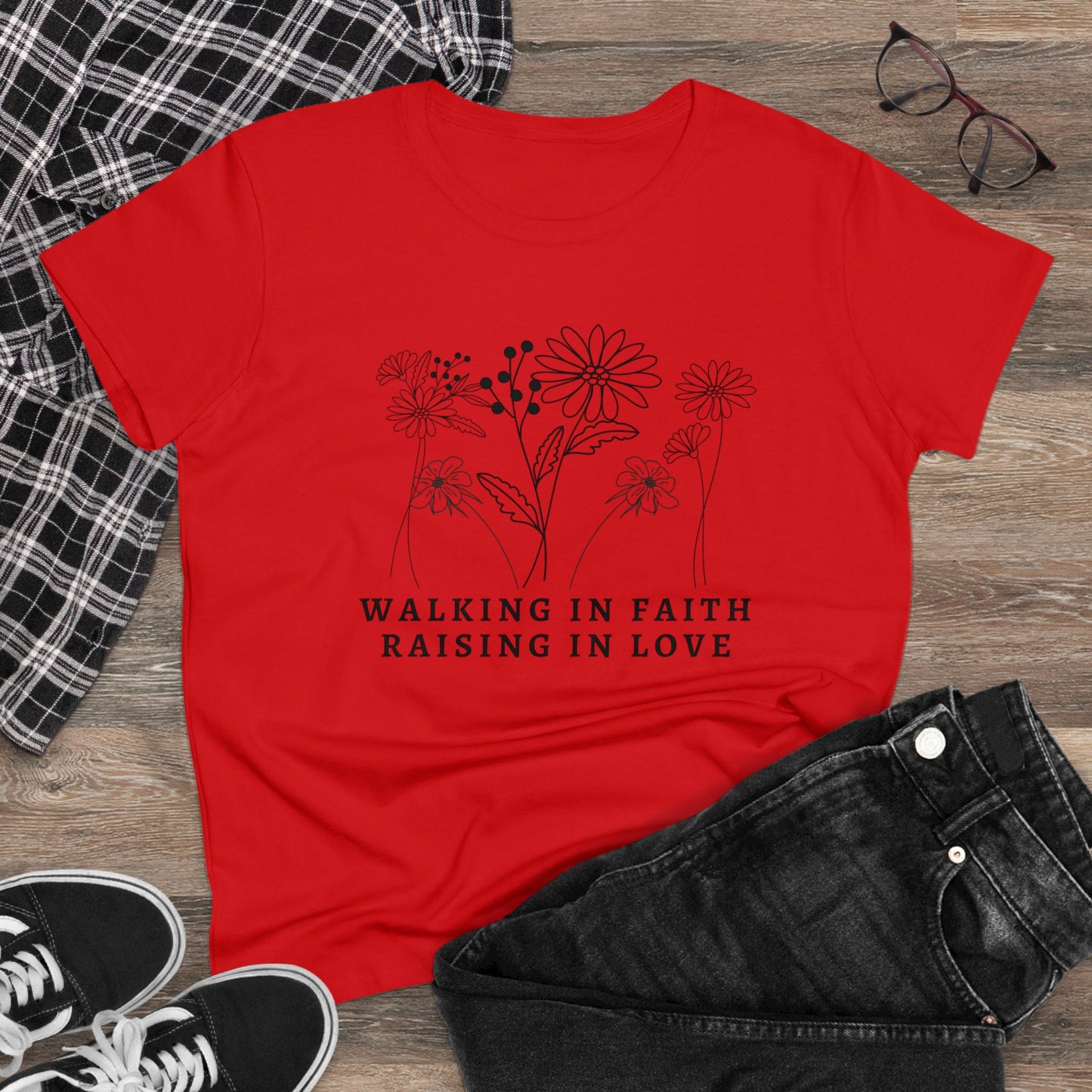 Christian Mom Tee, Walking in Faith Raising in Love