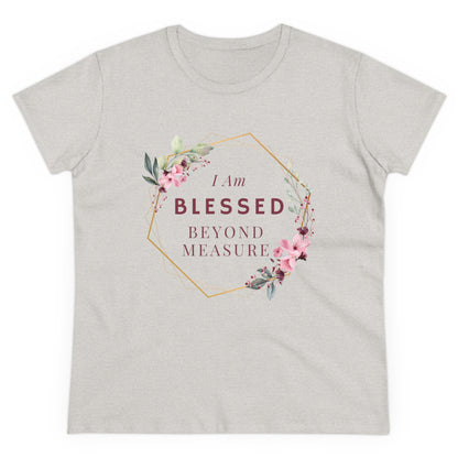 Blessed Beyond Measure Women's Midweight Cotton Tee for Christian Mom Tshirt with Bible Verse Midweight Tshirt Gifts for Christian Moms