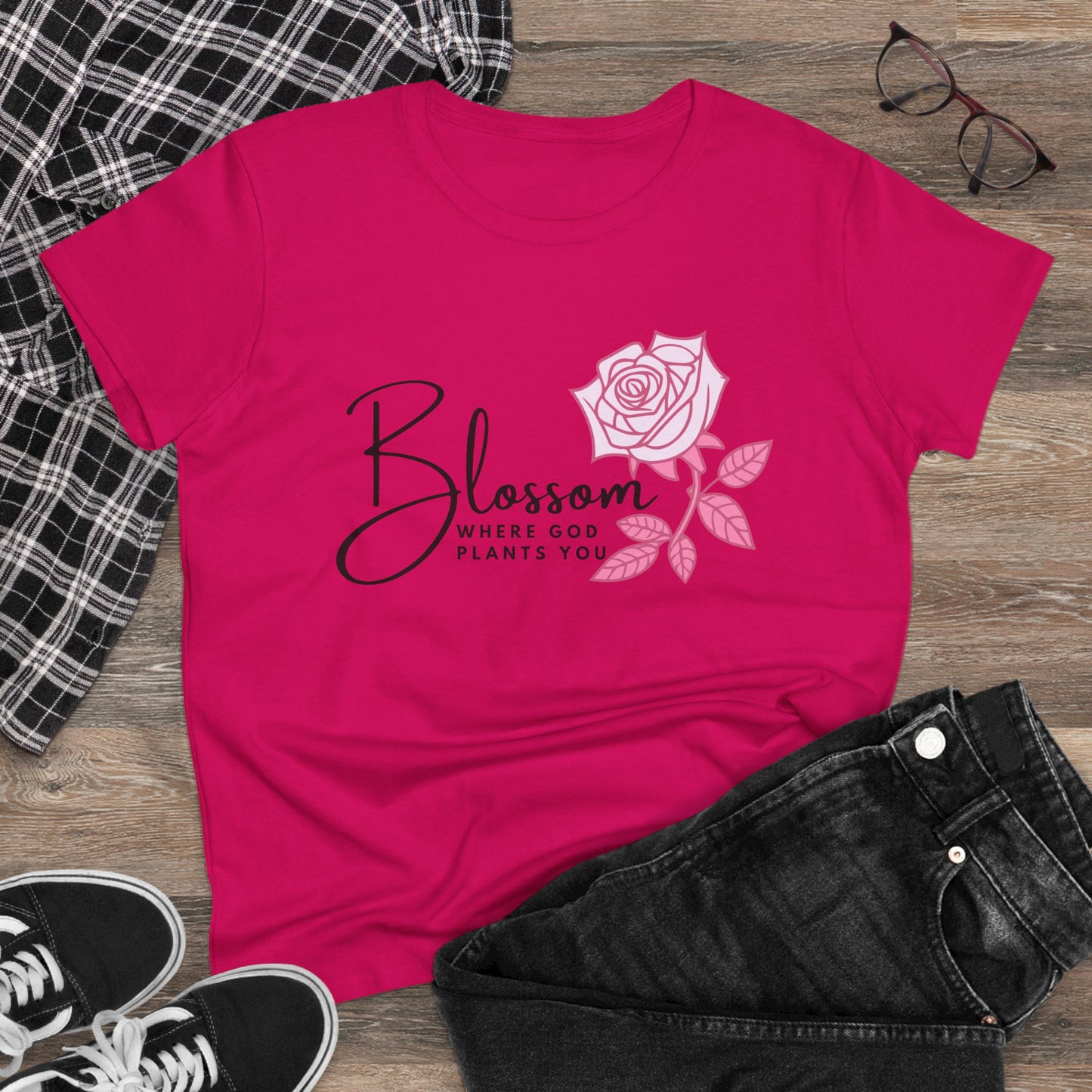 Blossom Where You Are Planted Midweight Cotton Tshirt for Women