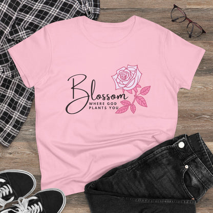 Blossom Where You Are Planted Midweight Cotton Tshirt for Women