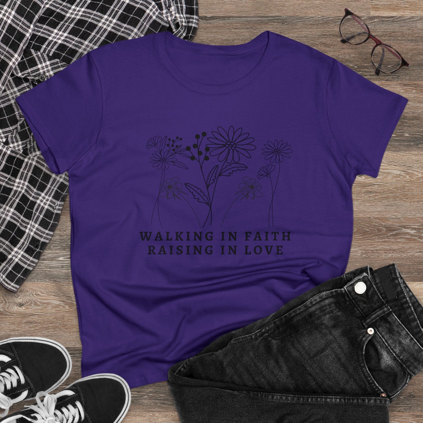 Christian Mom Tee, Walking in Faith Raising in Love