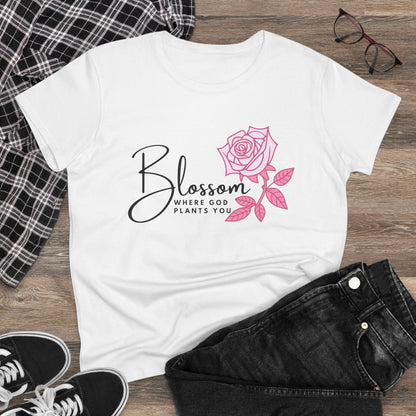 Blossom Where You Are Planted Midweight Cotton Tshirt for Women