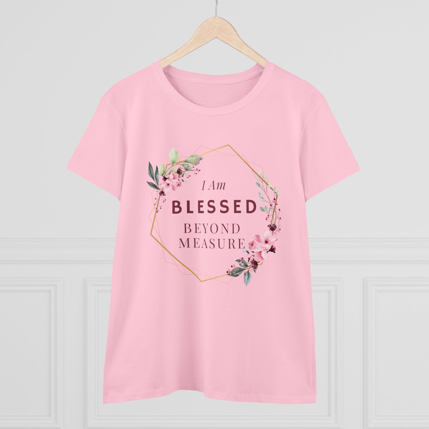 Blessed Beyond Measure Women's Midweight Cotton Tee for Christian Mom Tshirt with Bible Verse Midweight Tshirt Gifts for Christian Moms