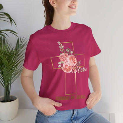 Chosen by Grace Inspirational Christian T-Shirt with Bible Verse and Cross Design Ideal Christian Gift Ideas for Women