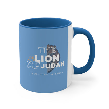 Lion of Judah Christian Inspired Accent Coffee Mug, 11oz in Blue