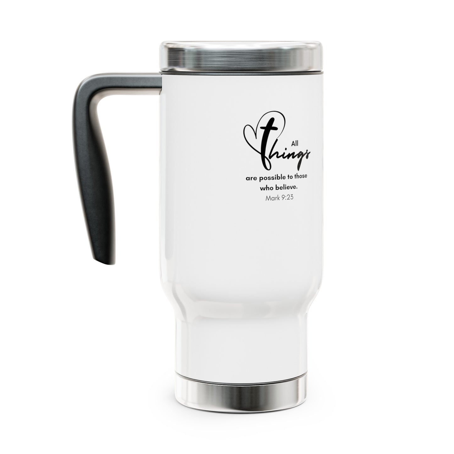 All Things Are Possible Stainless Steel Travel Mug with Handle Christian14oz Tumbler with Handle with Christian Message Reusable Bottle Perfect for Travel and Daily Refreshments