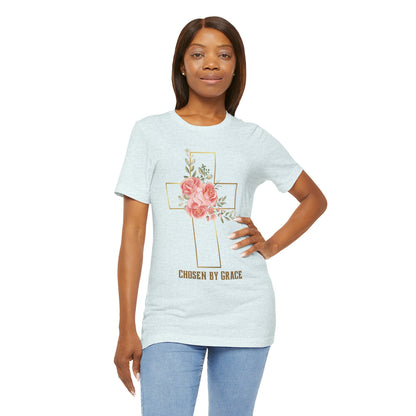 Chosen by Grace Inspirational Christian T-Shirt with Bible Verse and Cross Design Ideal Christian Gift Ideas for Women