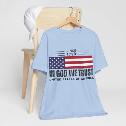 In God We Trust Christian American Flag Tshirt with US Flag