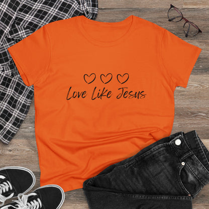 Love Like Jesus Women's Midweight Cotton Tee for Christian Mom Tshirt with Bible Verse Midweight Tshirt Gifts for Christian Moms