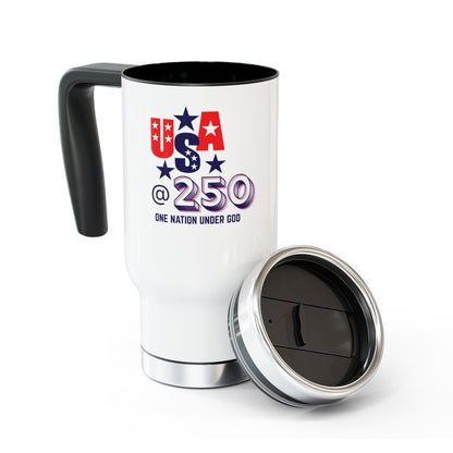 USA at 250 Travel Mug with Handle| 14oz Travel Tumbler| Christian Patriotic Mug